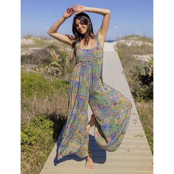 NATURAL LIFE Pants - Natural Life Gabi Jumpsuit In Blue Watercolor Patchwork Sz S NWT